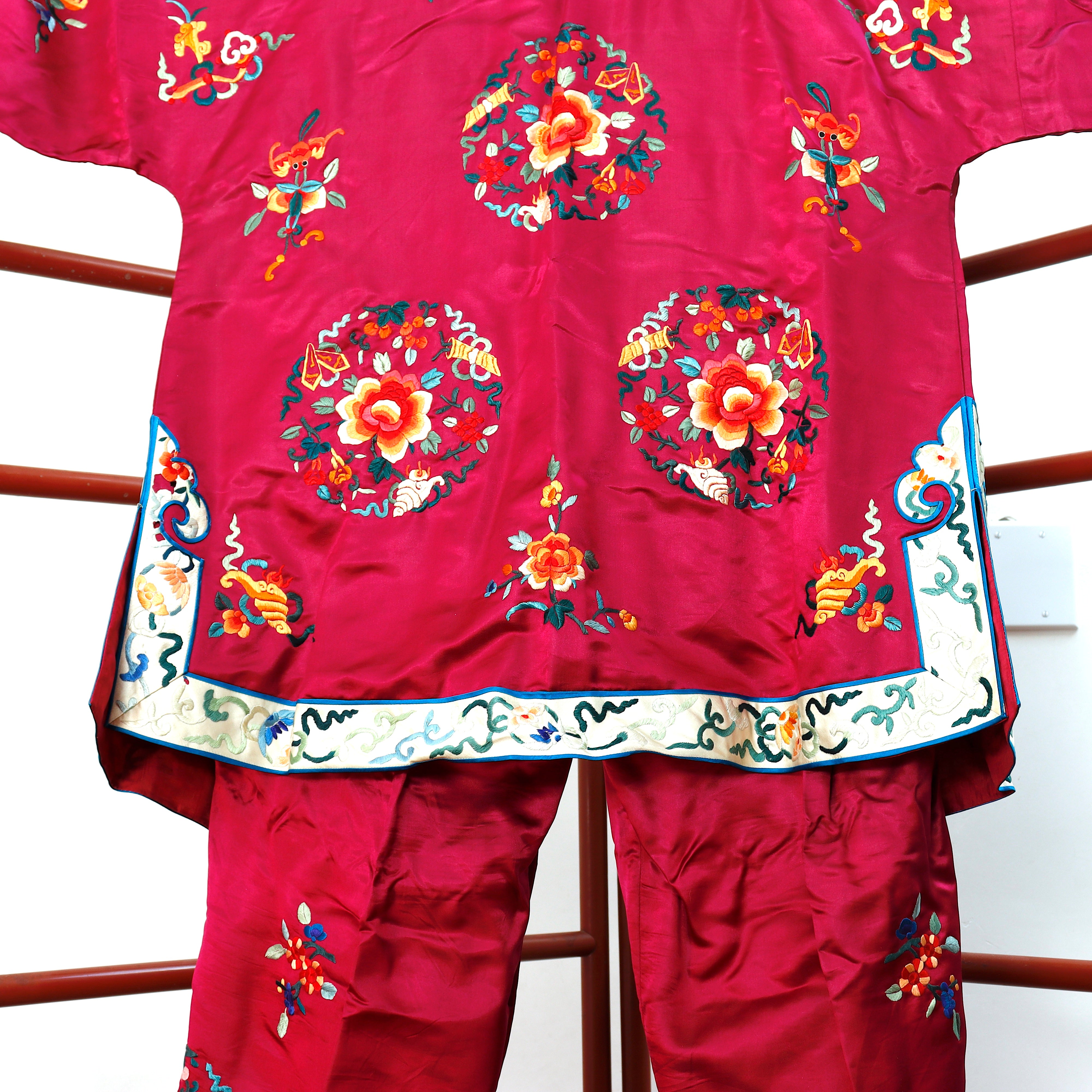 TX3-005: Antique Chinese Ladies Embroidered Pajama Pants & Jacket