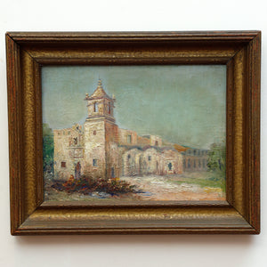 AW043: Alexa JT Smith Oil on Canvas Painting of San Antonio Texas Mission Early 20th Century