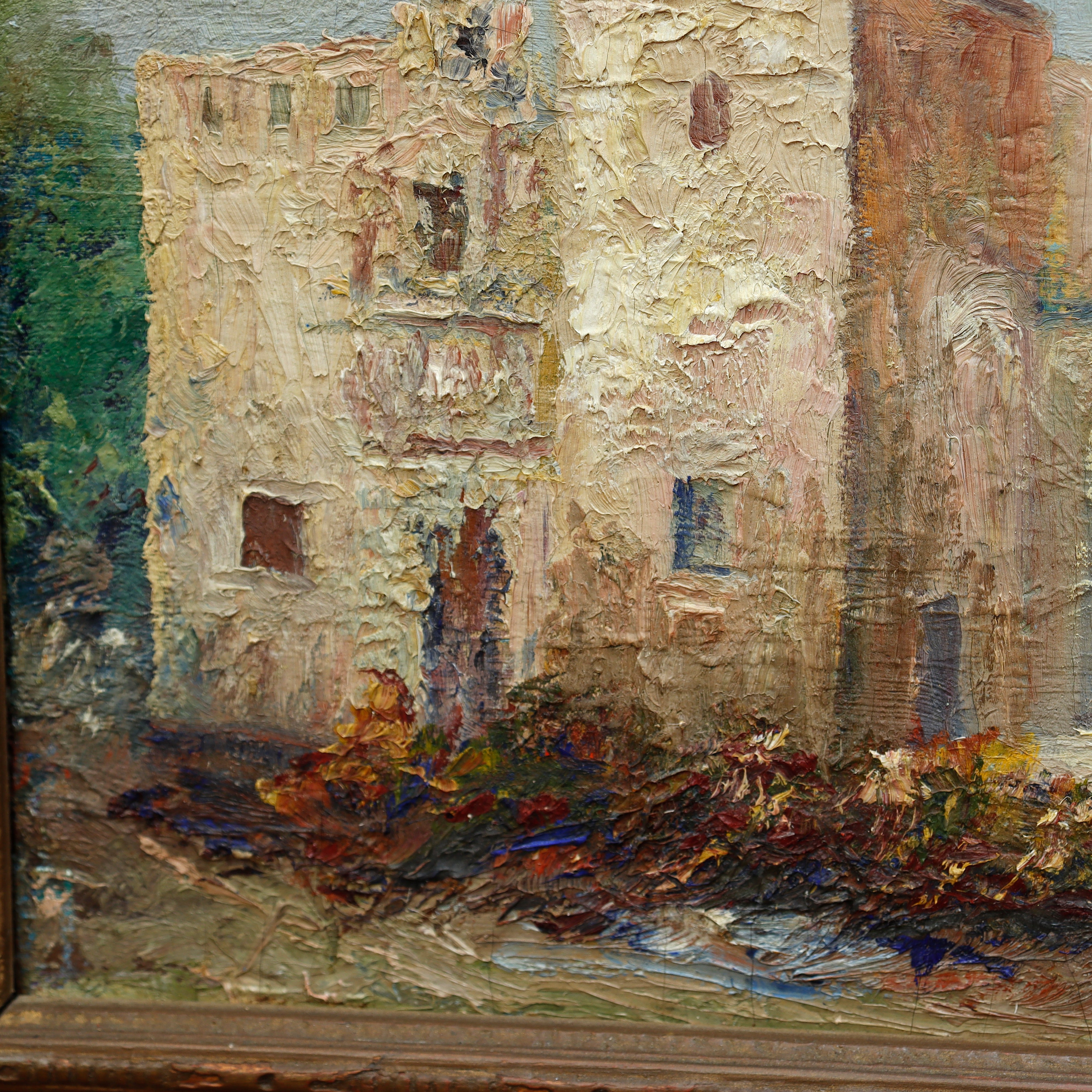 AW043: Alexa JT Smith Oil on Canvas Painting of San Antonio Texas Mission Early 20th Century