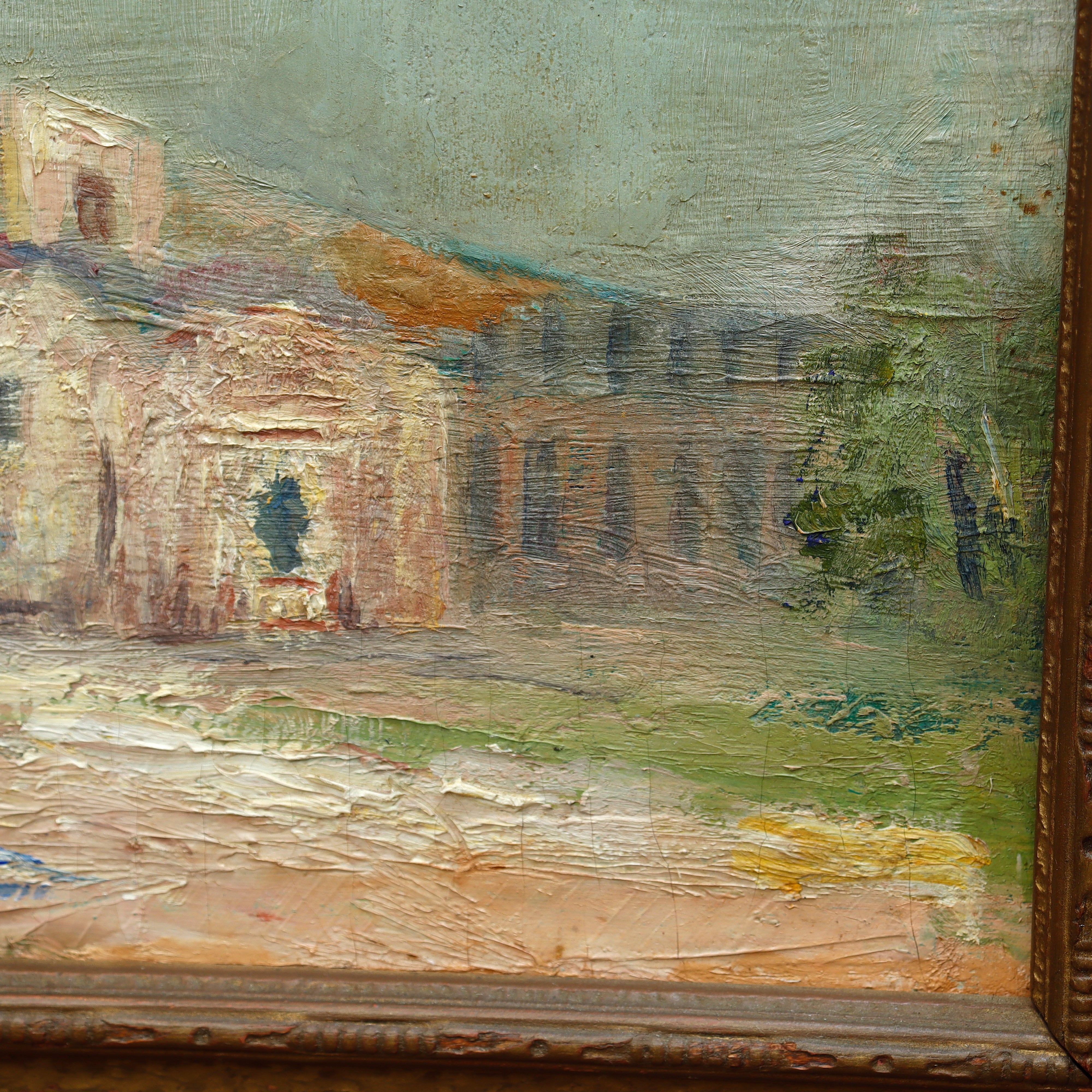AW043: Alexa JT Smith Oil on Canvas Painting of San Antonio Texas Mission Early 20th Century