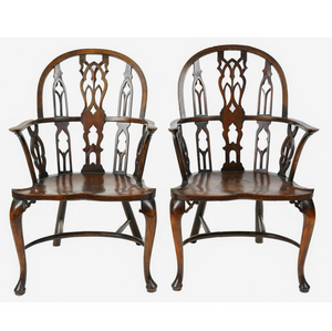 AF2-020: Vintage Pair of Mid 20th Century Frederick Parker & Sons English Oak Sack Back Windsor Chairs