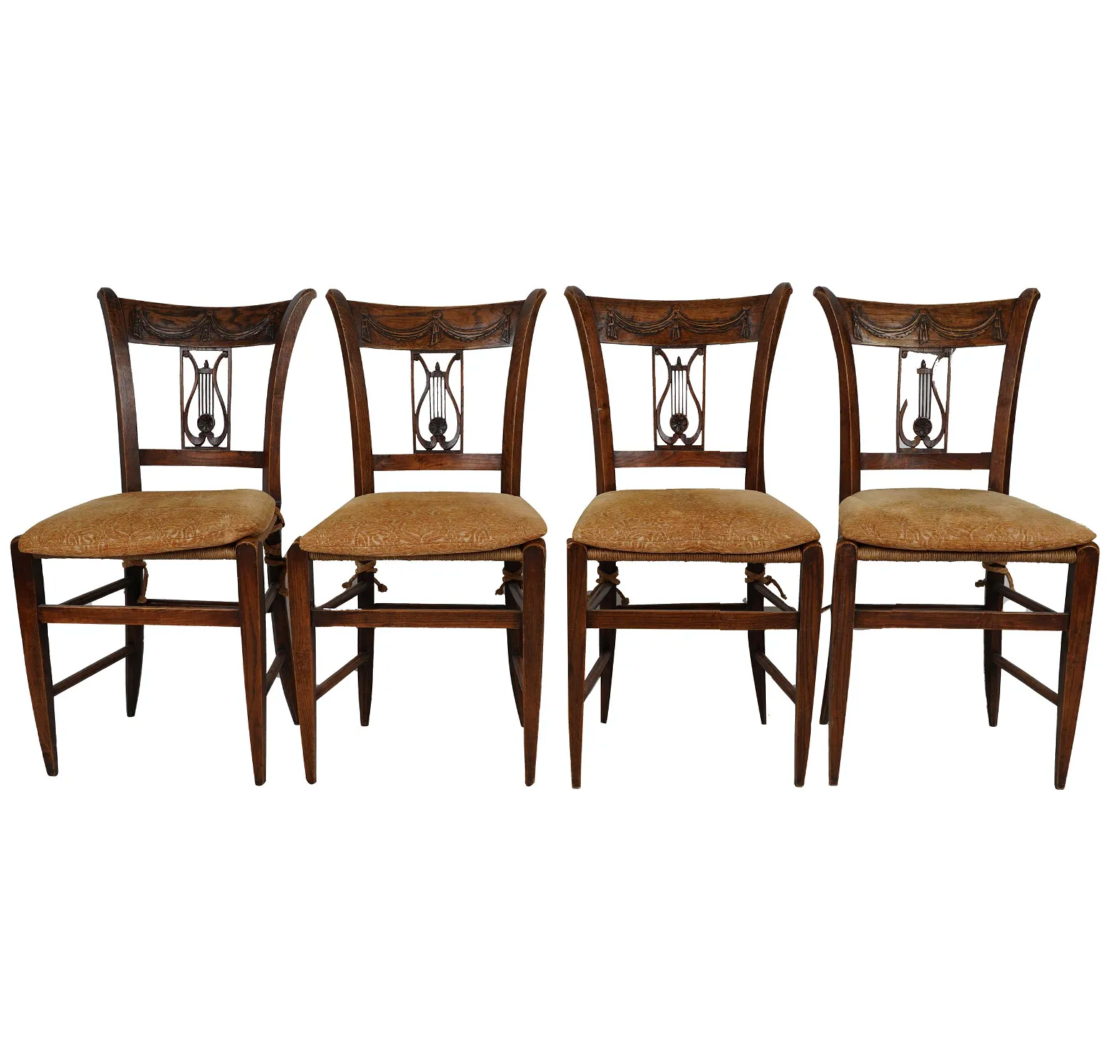 AF2-028: ANTIQUE SET OF 4 EARLY 19TH CENTURY AMERICAN FEDERAL CARVED OAK DINING CHAIRS