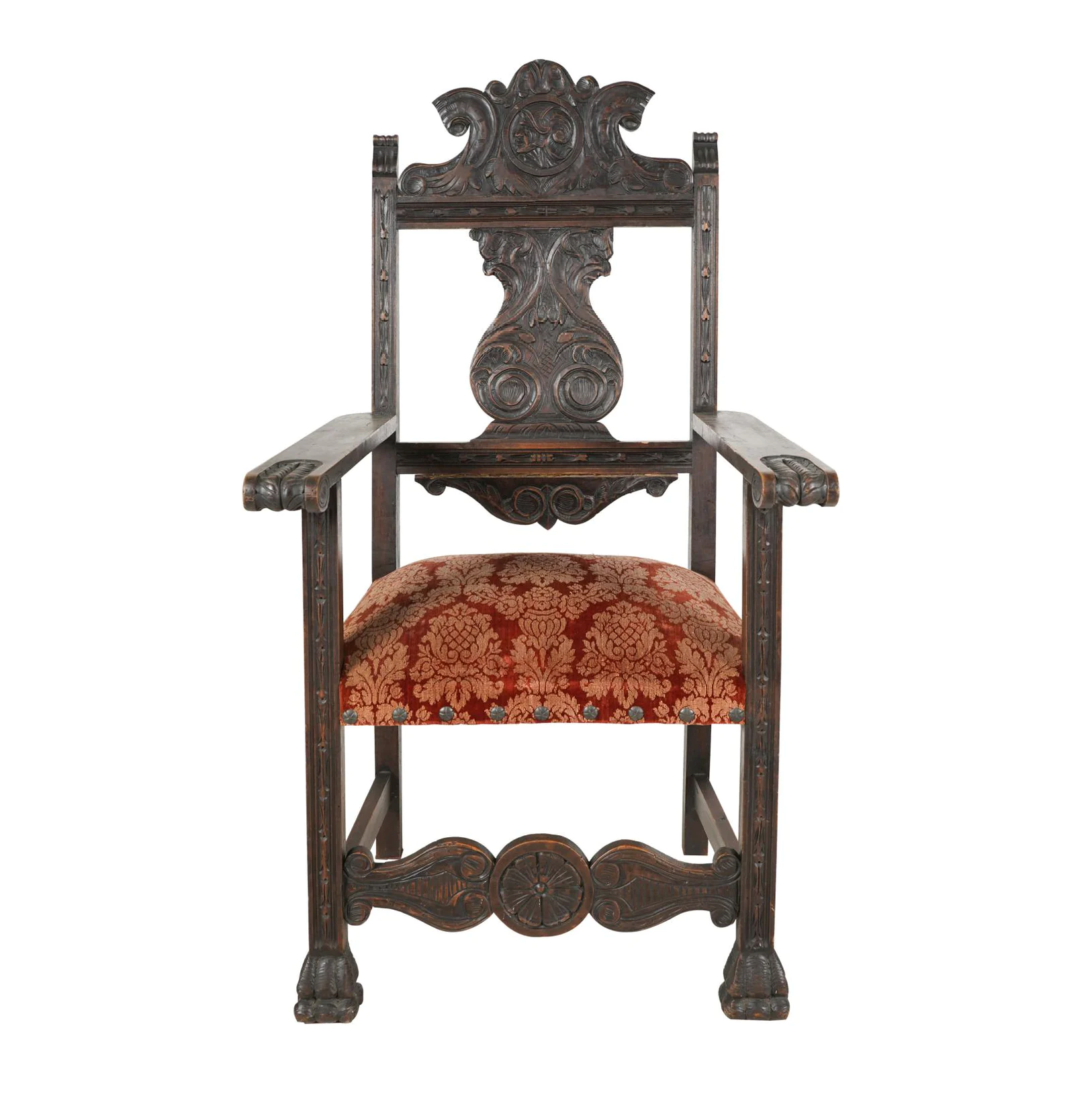 AF2-085: ANTIQUE LATE 19TH CENTURY SPANISH COLONIAL REVIVAL CARVED ARMCHAIR