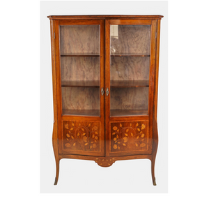 AF3-010: ANTIQUE LATE 19TH CENTURY FRENCH LOUIS XV STYLE MARQUETRY INLAID VITRINE