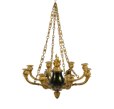 Antique Early19th Century French Empire Style Gilt Metal Eight Light Chandelier | Work of Man