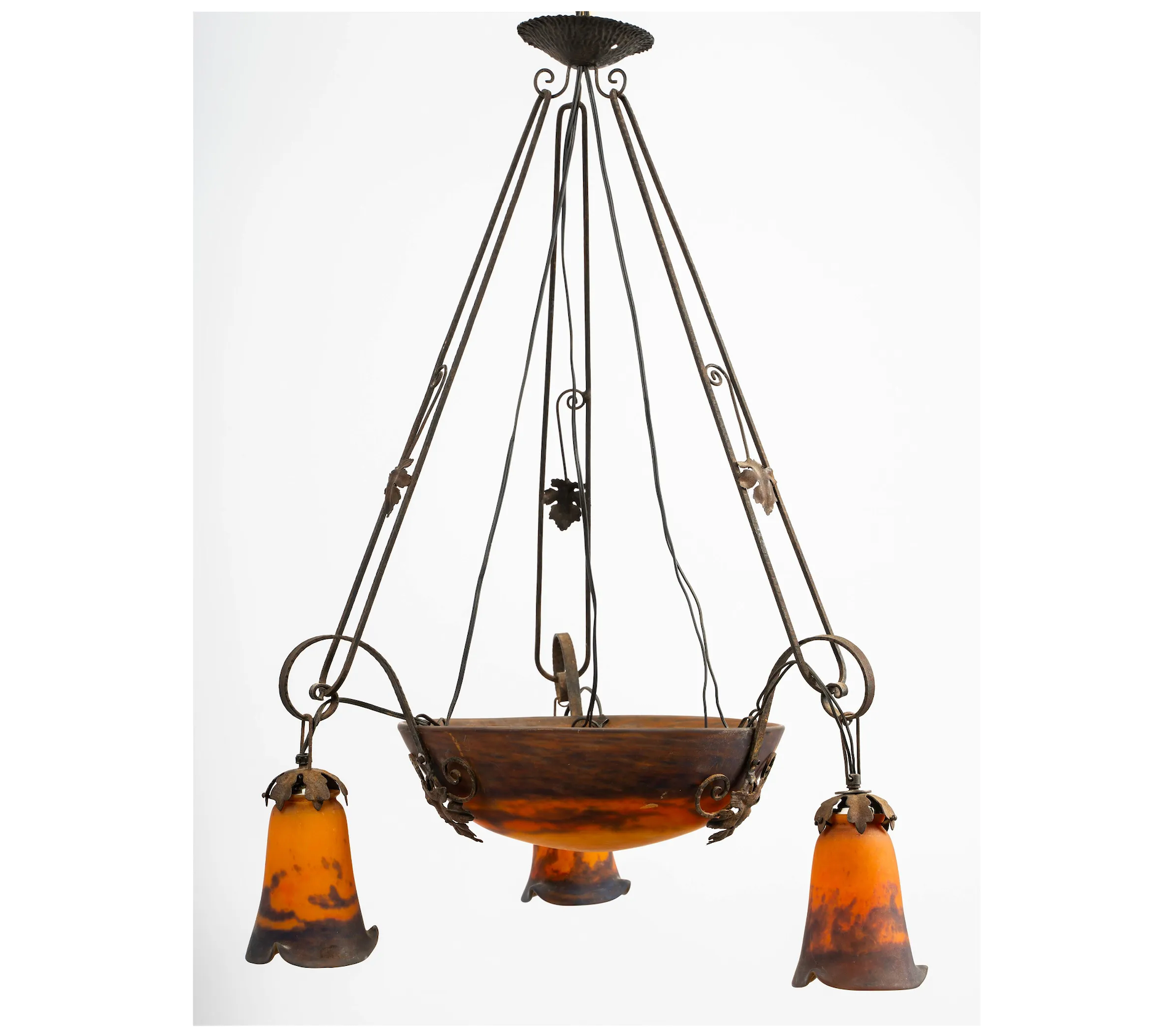 Antique Early 20th Century French Muller Freres Art Glass Chandelier | Work of Man