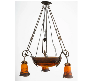 Antique Early 20th Century French Muller Freres Art Glass Chandelier | Work of Man