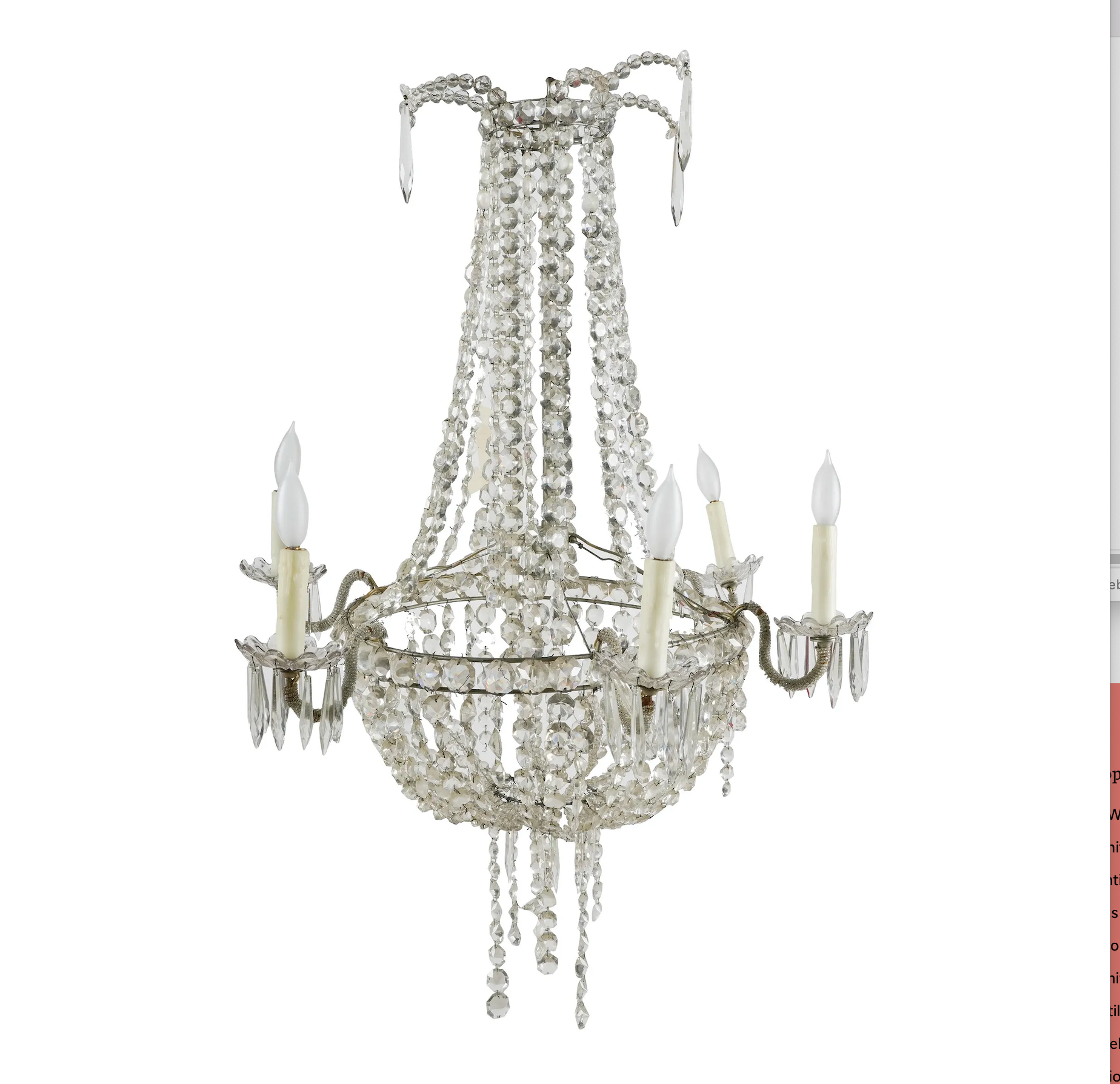 AL1-063: MID 19TH CENTURY FRENCH EMPIRE SIX LIGHT CRYSTAL CHANDELIER