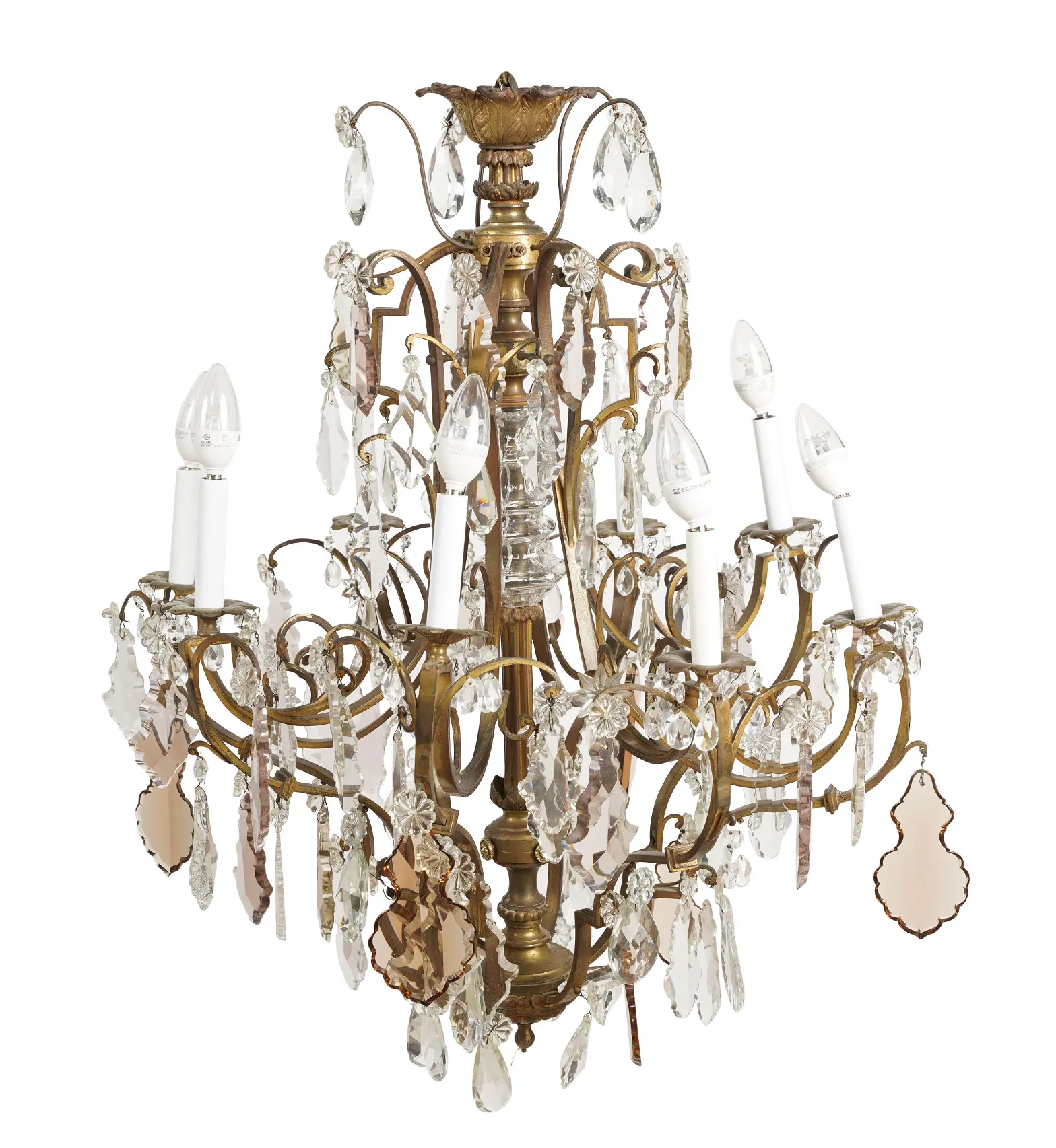 Early 20th Century French Crystal & Brass Eight Light Chandelier | Work of Man