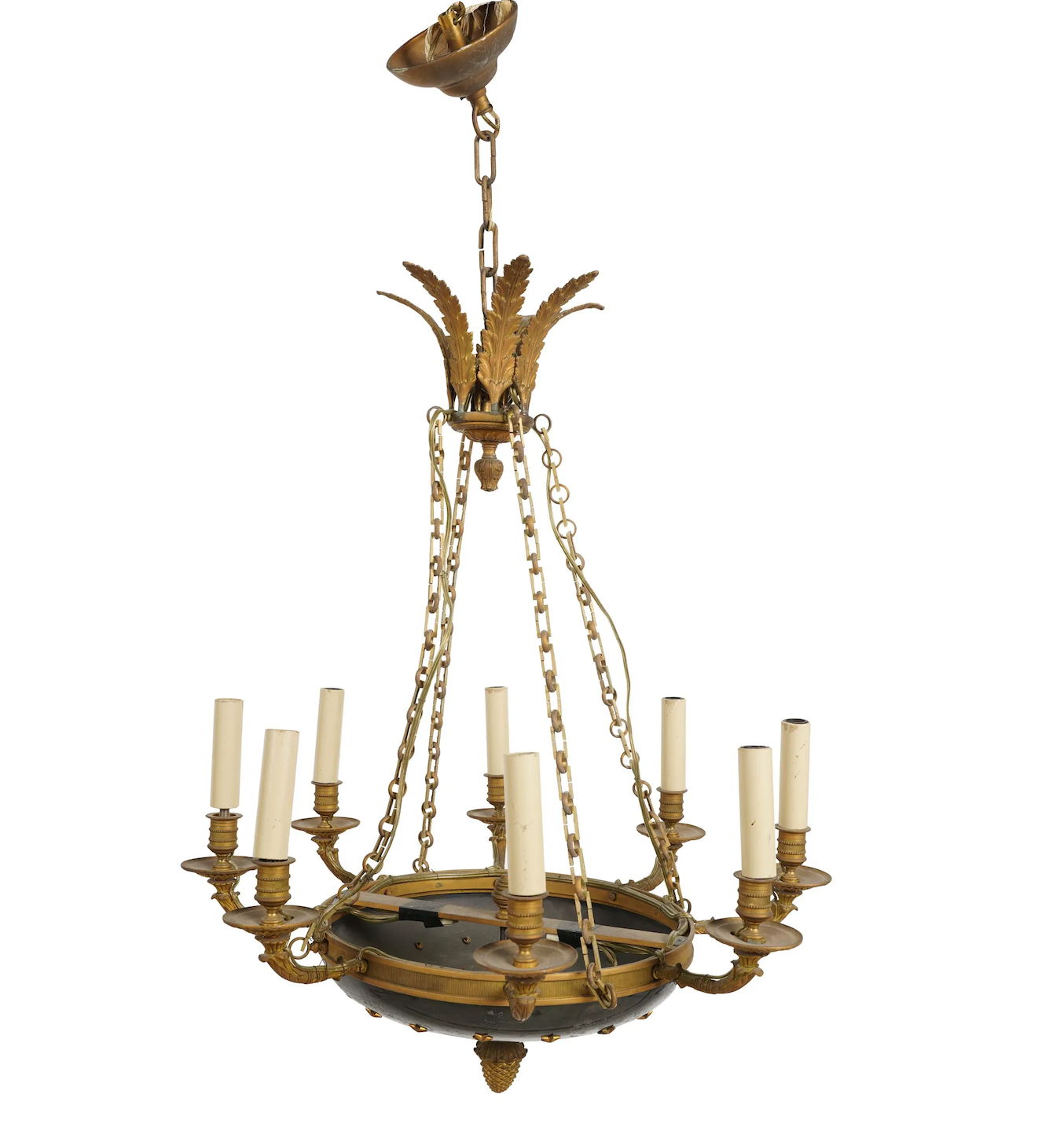 Antique Early 19th Century French Empire Mercury Fire Gilt Eight Light Chandelier | Work of Man