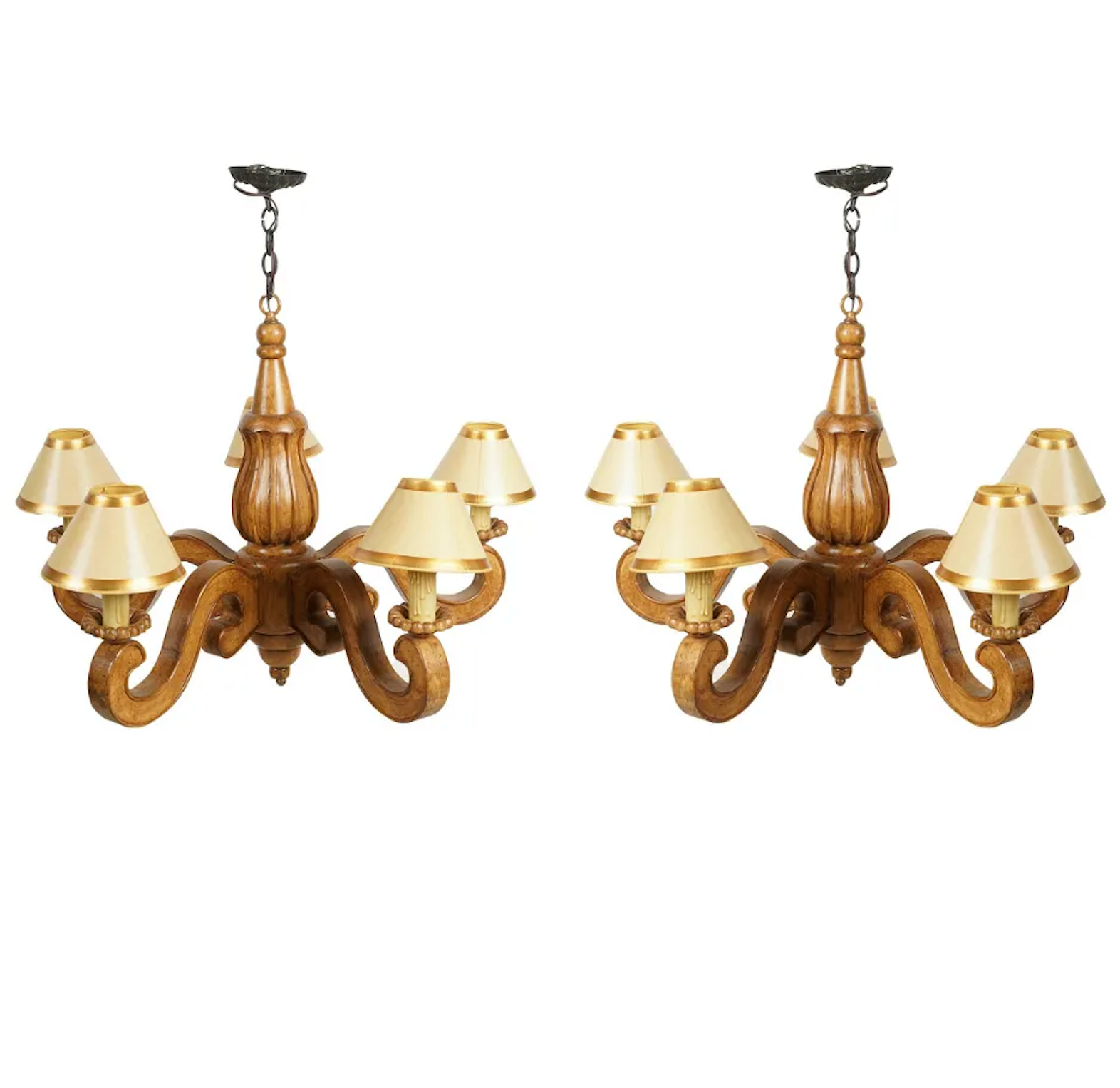 AL1-068: Late 20th C Carved Wood 5 Light French Provincial Style Chandelier From the Larry Flynt Estate
