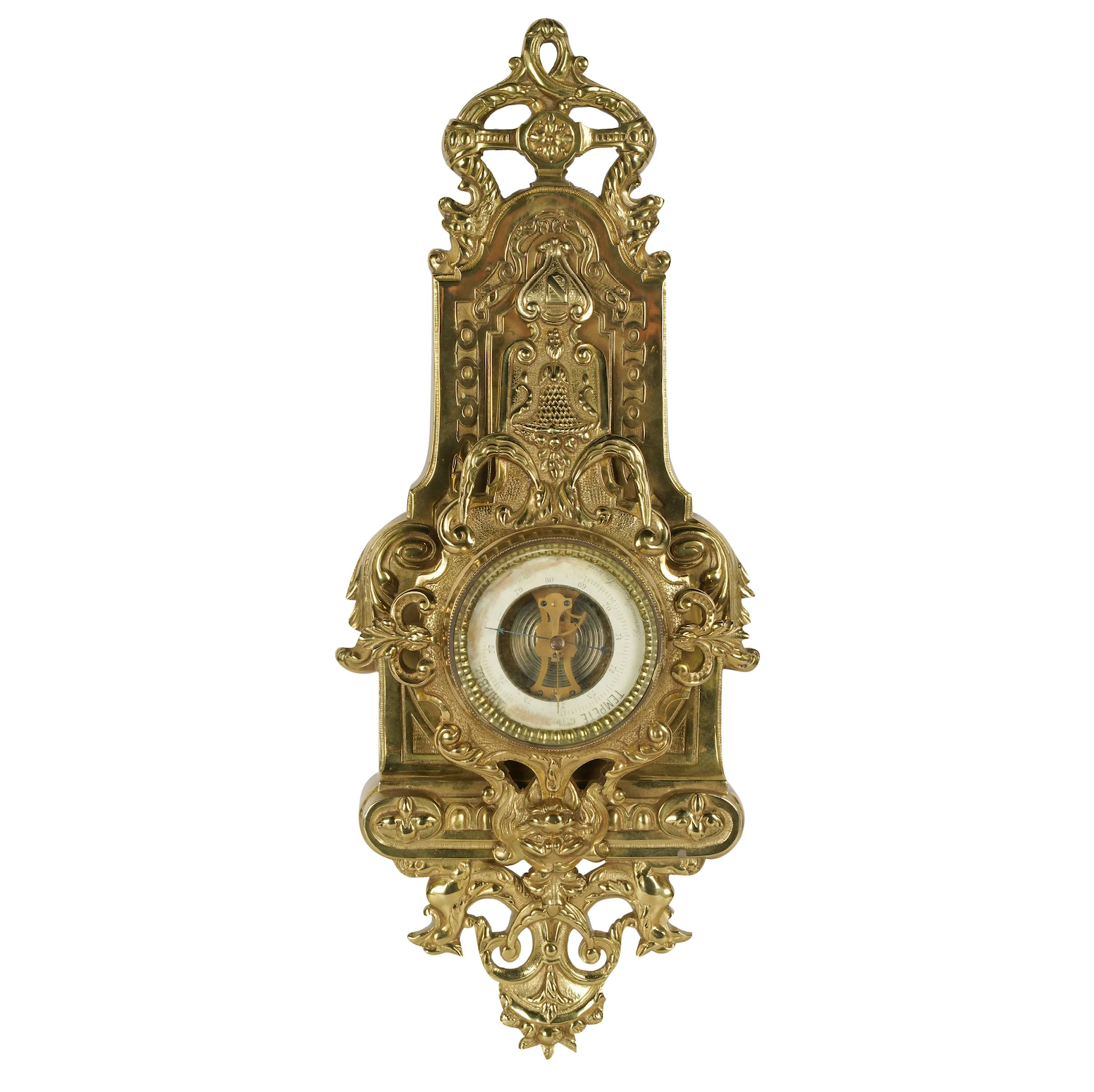 TK5-105: Early 19TH CENTURY FRENCH BRASS ANEROID WALL BAROMETER