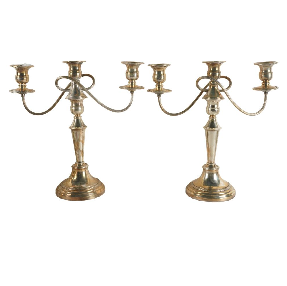 PAIR ENGLISH SILVER PLATE CANDLEABRA | Work of Man