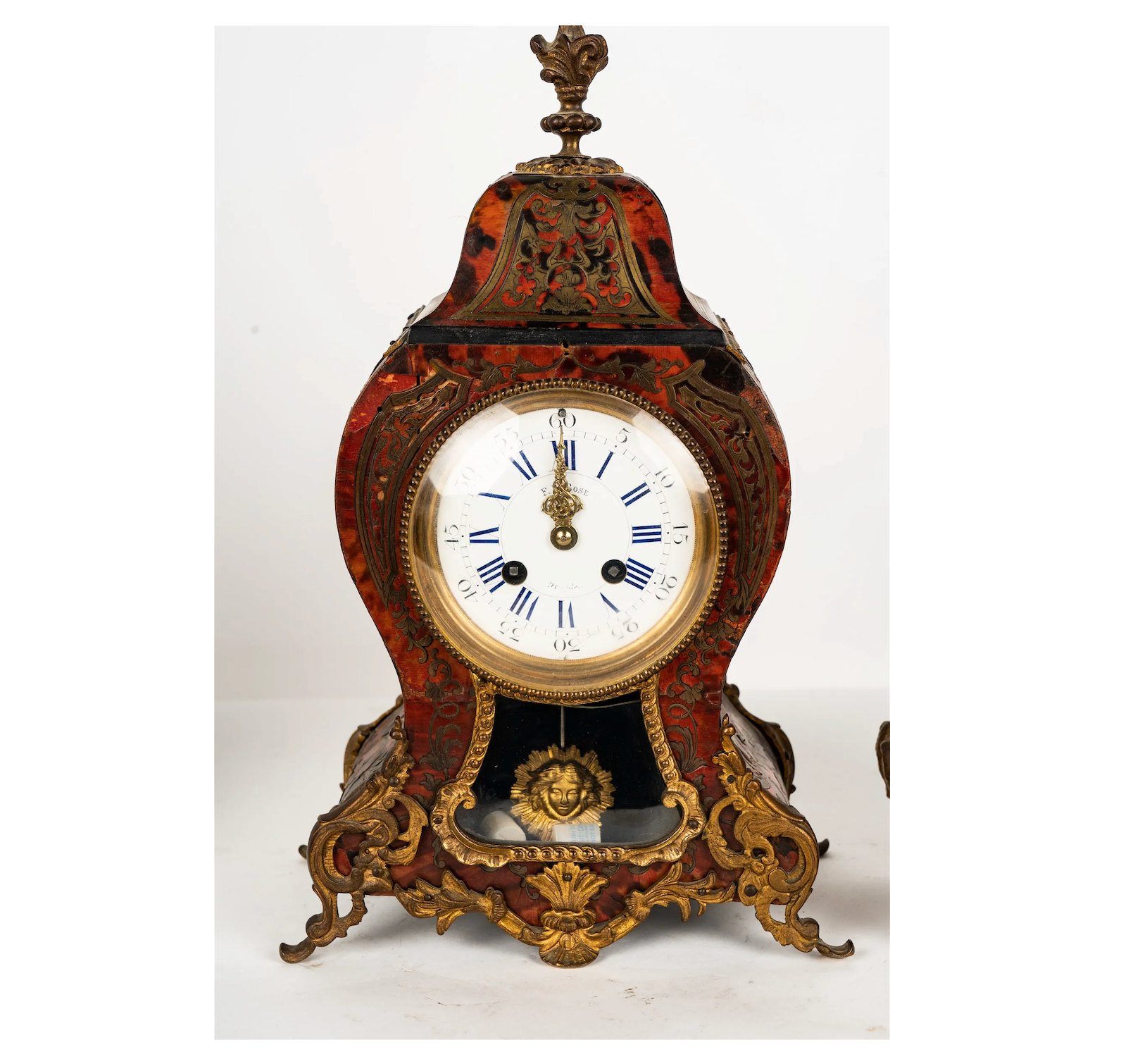 TK2-040: Early19th Century French Louis XV Style Mantle Clock With Boulle Inlay Case