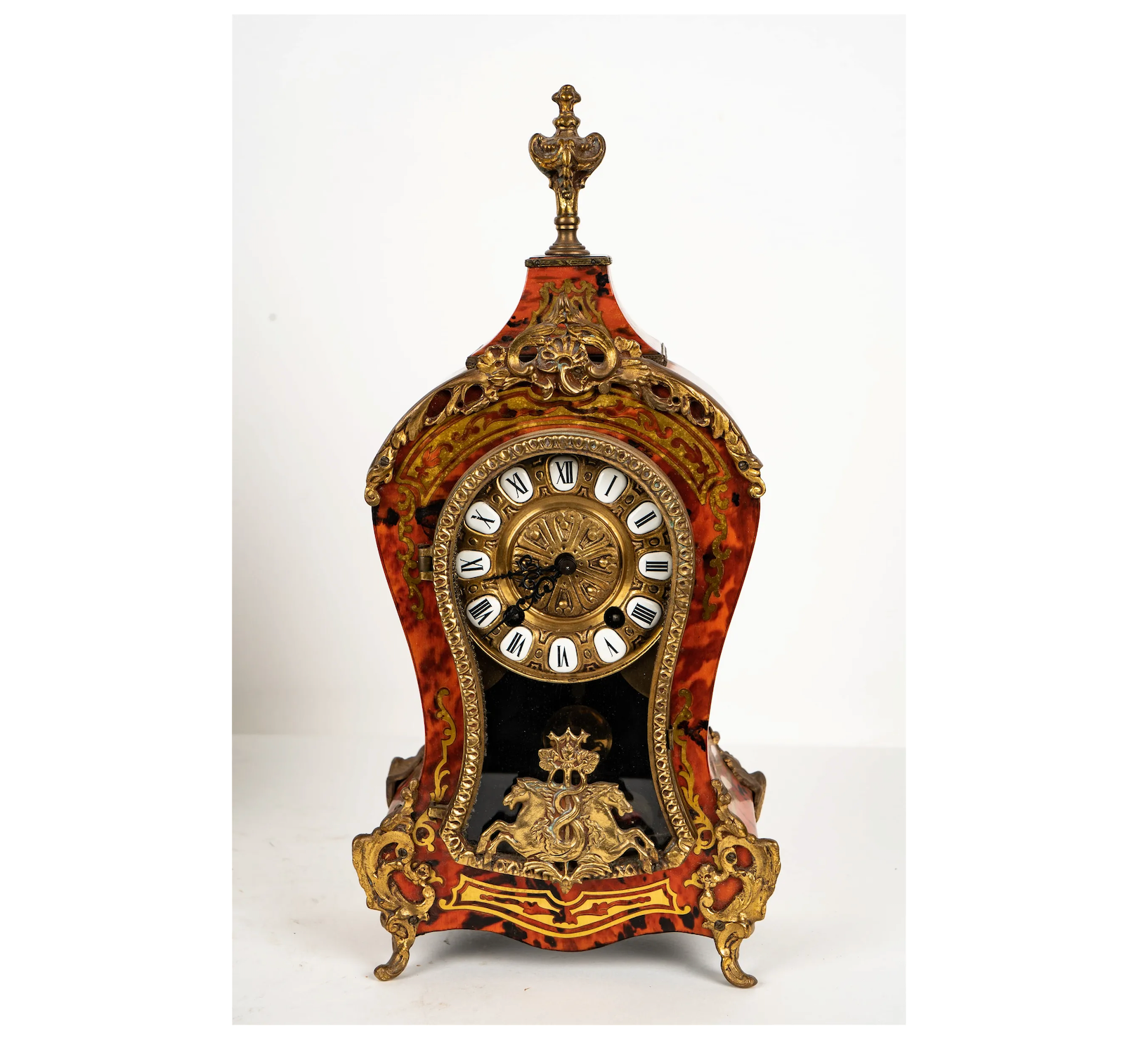 TK2-050: Early19th Century French Louis XV Style Mantle Clock With Boulle Inlay Case