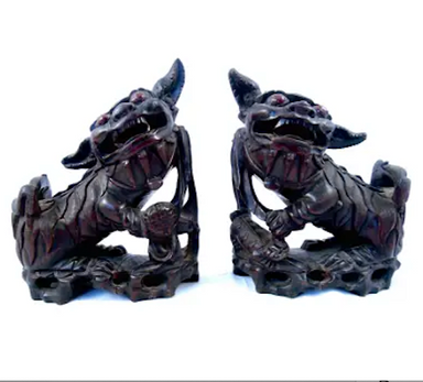 Antique Carved Wood Foo Dogs | Work of Man