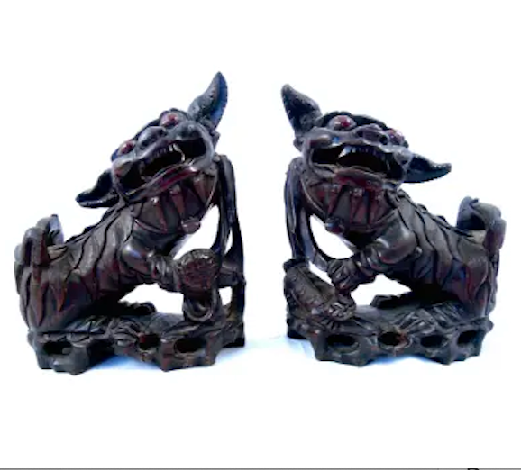 Antique Carved Wood Foo Dogs | Work of Man