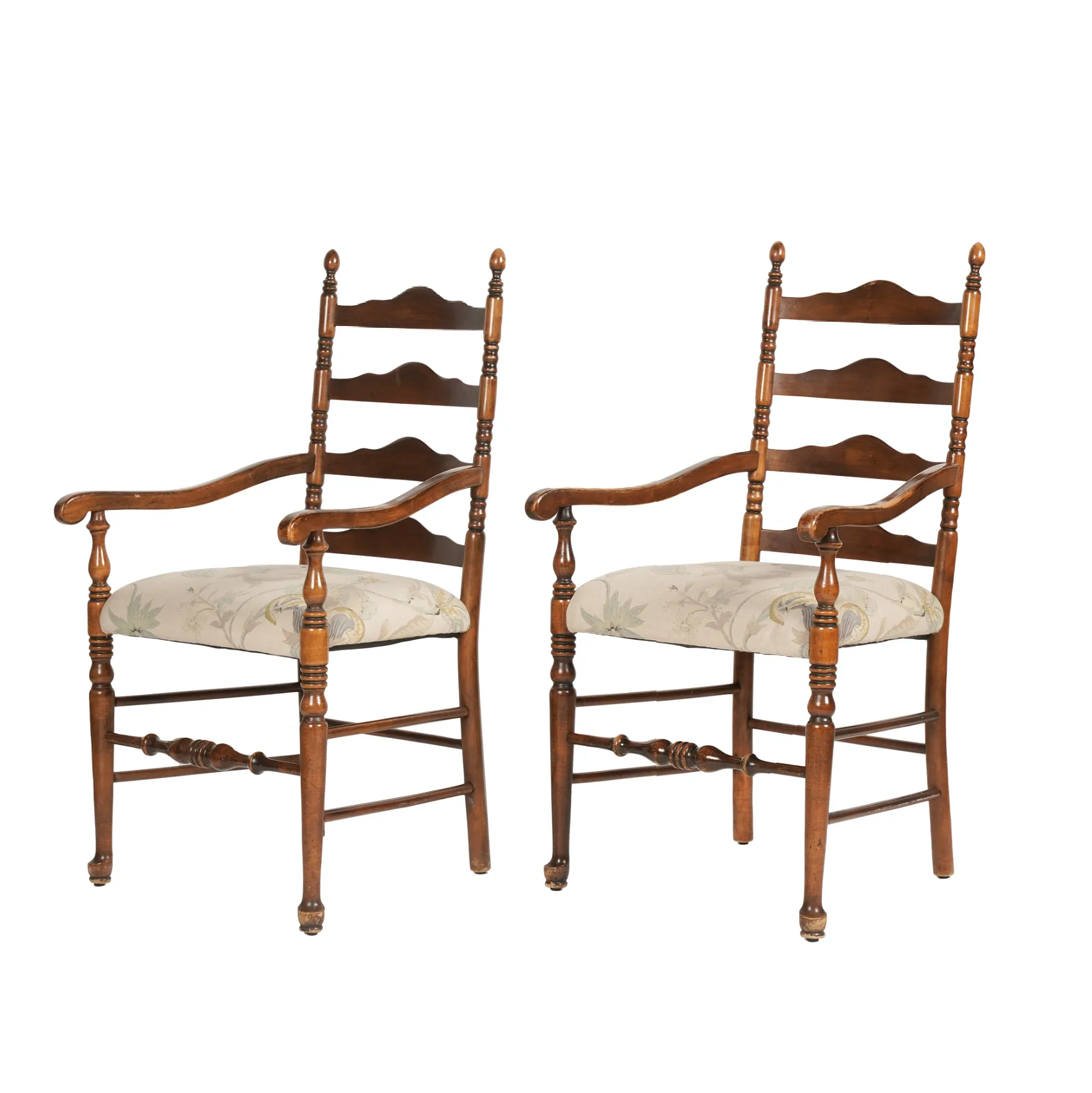 AF2-414: Pair of Late 20th C American Colonial Style Ladderback Armchairs W/ Upholstered Seat