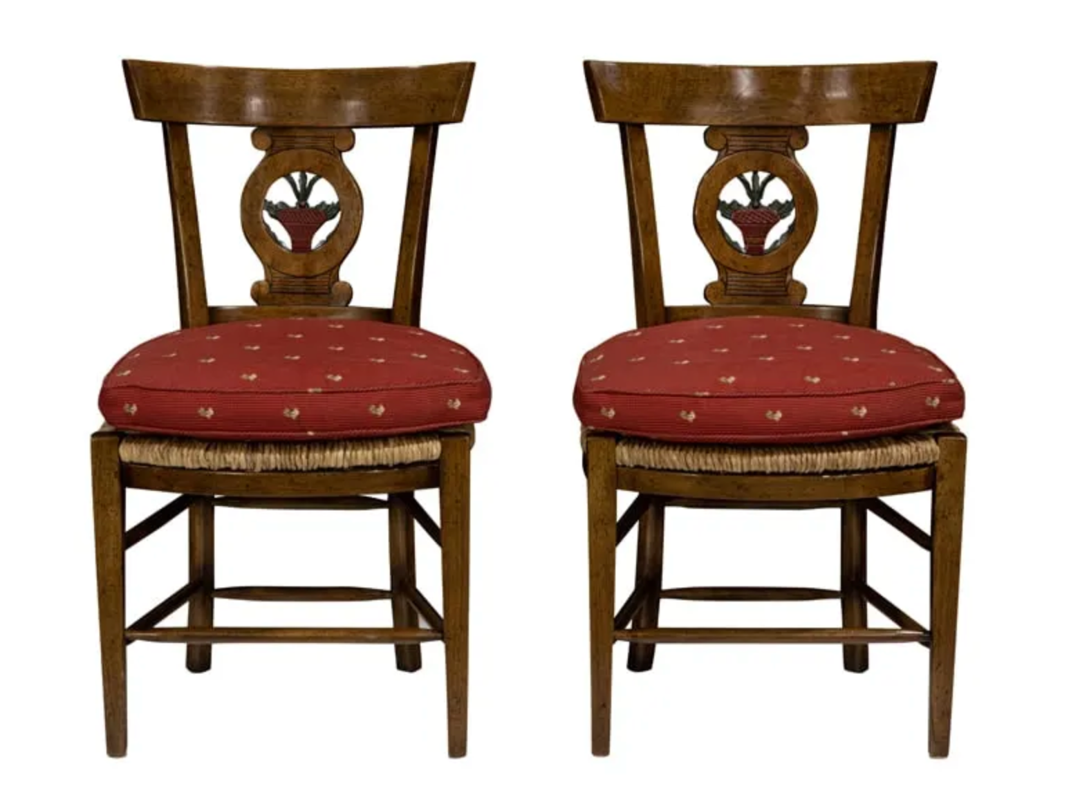 AF2-363: Vintage Pair of Late 20th Century William Switzer French Provincial Side Chairs w/ Rush Seats