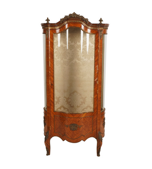 AF3-014: Antique Late 19th Century French Louis XV Style Kingwood Parquetry Vitrine Cabinet