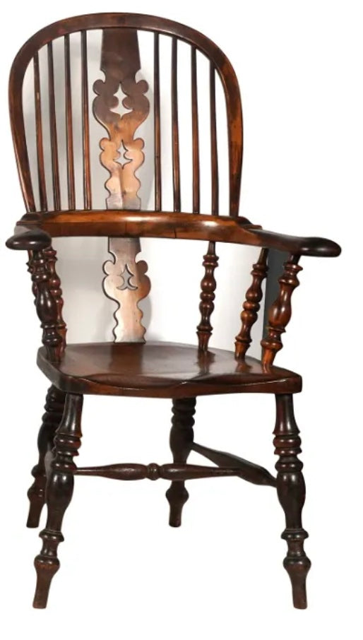 AF2-423: Antique Early - Mid 19th Century Yew Wood & Elm American Sack Back Windsor Armchair