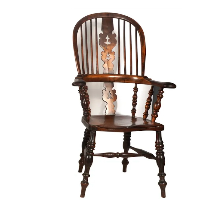 AF2-423: Antique Early - Mid 19th Century Yew Wood & Elm American Sack Back Windsor Armchair