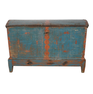 AF4-202: Antique Early 18th C American Colonial Pine Blanket Chest with Original Blue Painted Finish