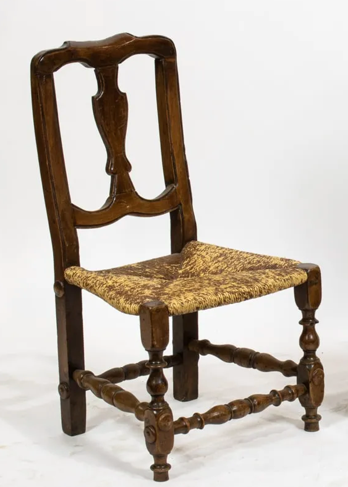 AF2-277: Antique Early 19th Century French Provincial Walnut Childs Chair With Rush Seat