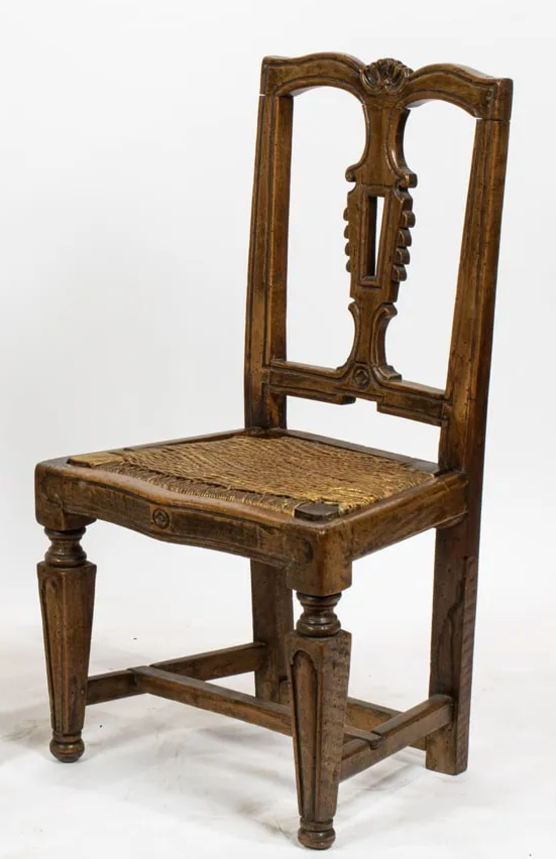 AF2-278: Antique Early 19th Century French Provincial Walnut Childs Chair With Rush Seat