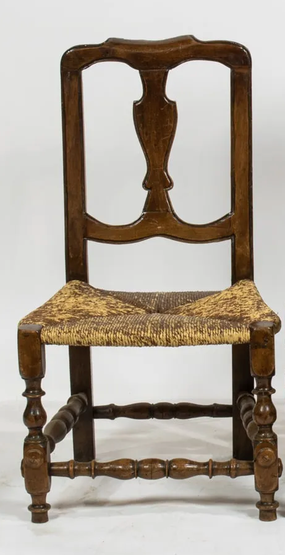 AF2-277: Antique Early 19th Century French Provincial Walnut Childs Chair With Rush Seat