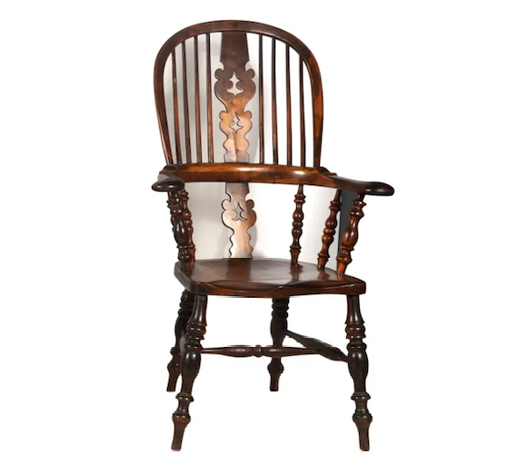 AF2-423: Antique Early - Mid 19th Century Yew Wood & Elm American Sack Back Windsor Armchair