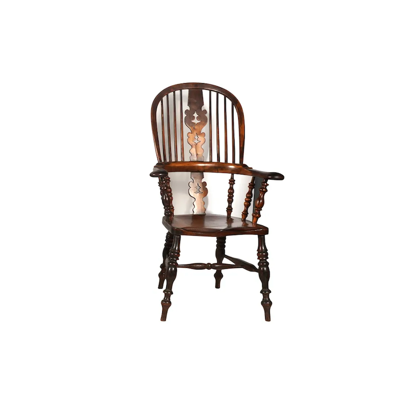 AF2-423: Antique Early - Mid 19th Century Yew Wood & Elm American Sack Back Windsor Armchair
