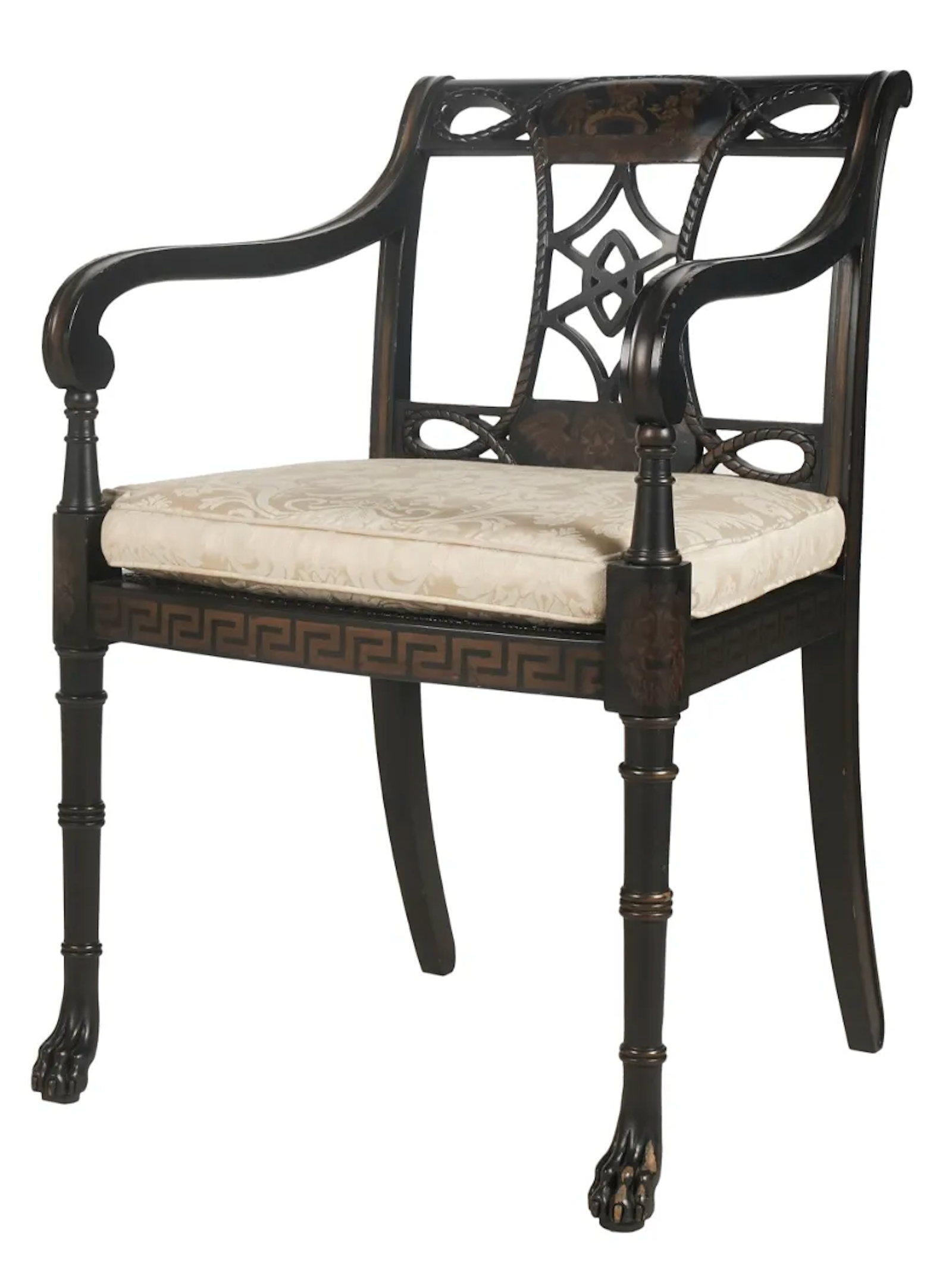AF2-047: Late 20th Century English Regency Style Neoclassical Paint Decorated Arm Chair