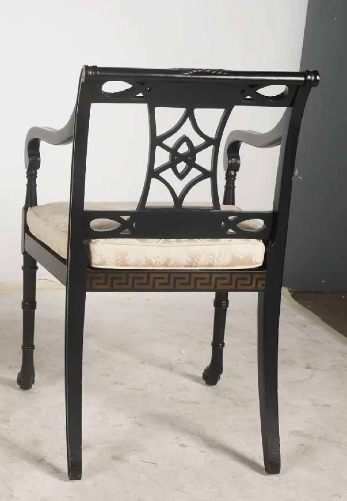 AF2-047: Late 20th Century English Regency Style Neoclassical Paint Decorated Arm Chair