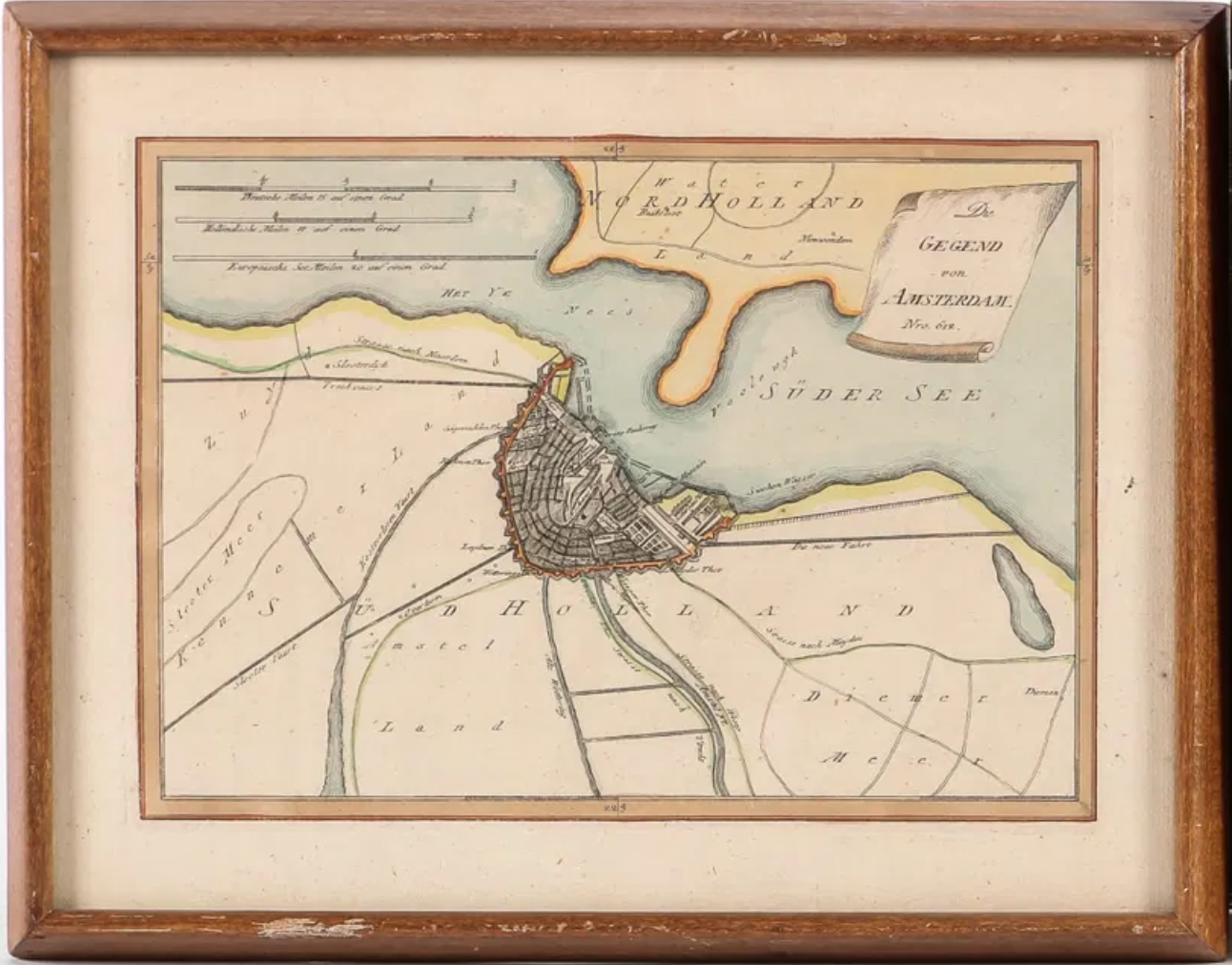 AW7-071: Antique Later Engraving of a 17th Century Hand Colored Engraved Map of the City of Amsterdam