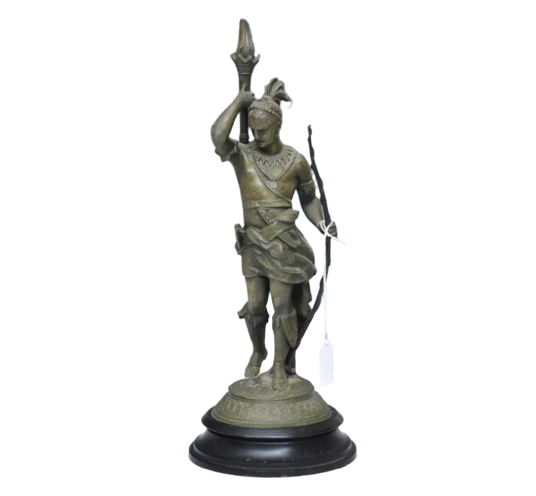 Antique Late 19th Century Cast Metal Indian Figural Lamp | Work of Man