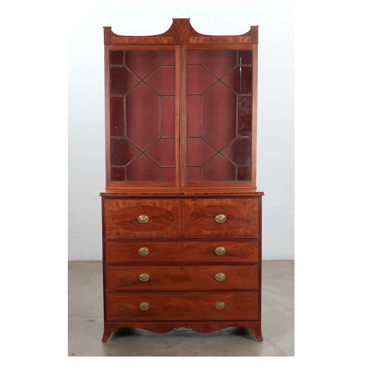 AF5-023: Early 19th Century American Federal Inlaid Mahogany Secretary Bookcase