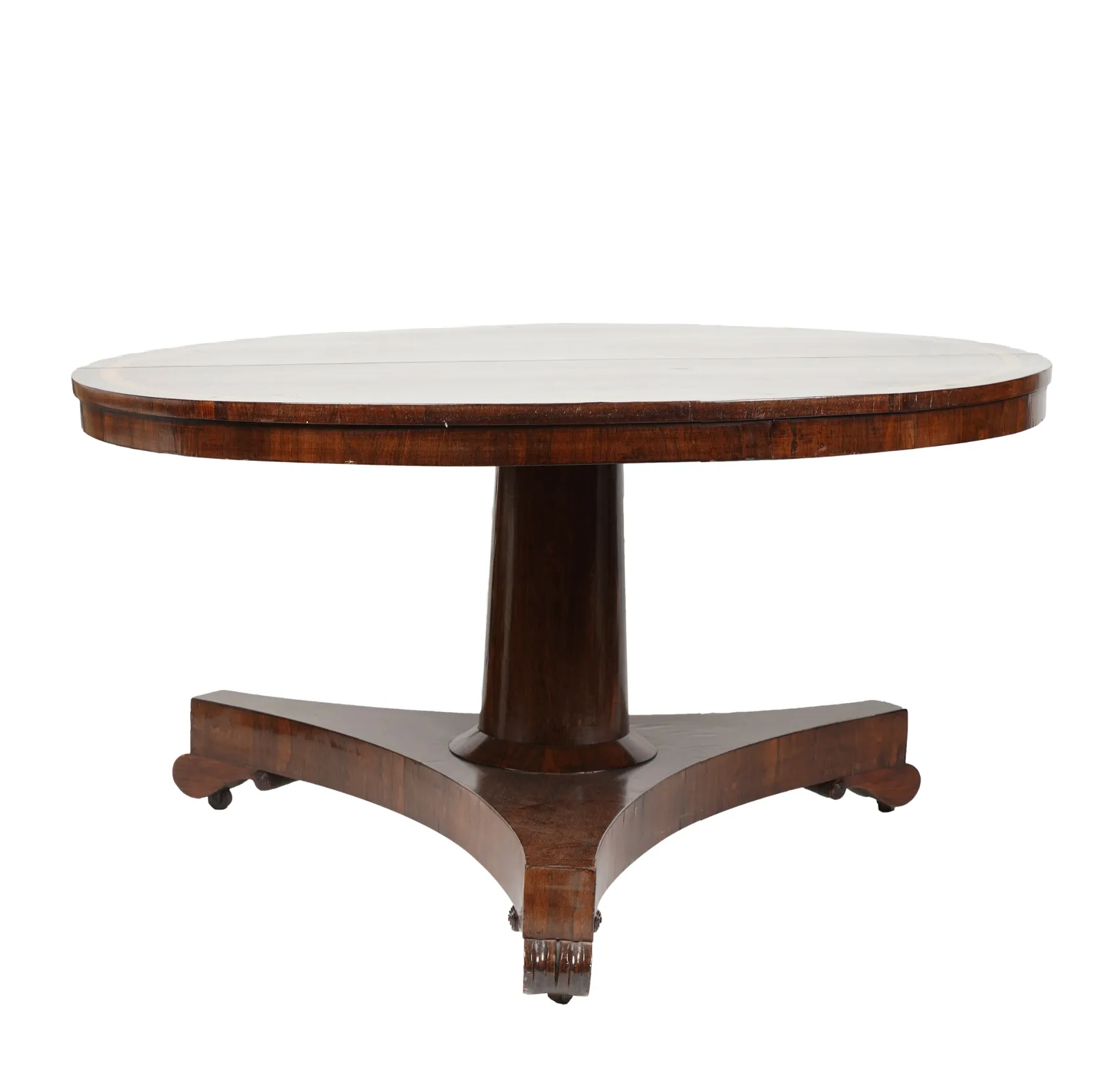 AF1-031: Antique Circa 1800 English Regency Rosewood Tilt Top Dining Table w/ Satinwood Inlay