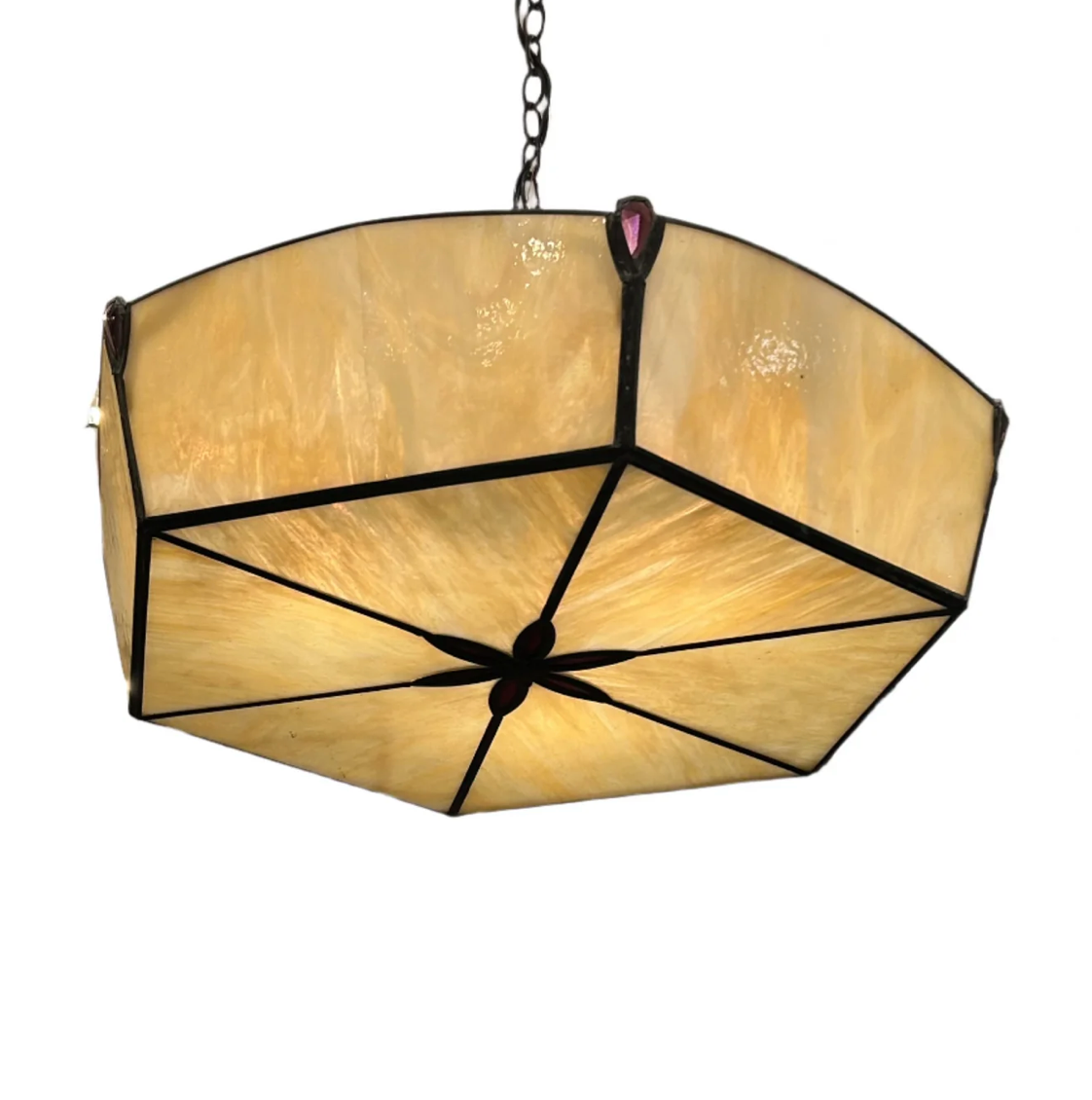 Late 20th Century Stained Glass Ceiling Pendant Amethyst Jewels | Work of Man