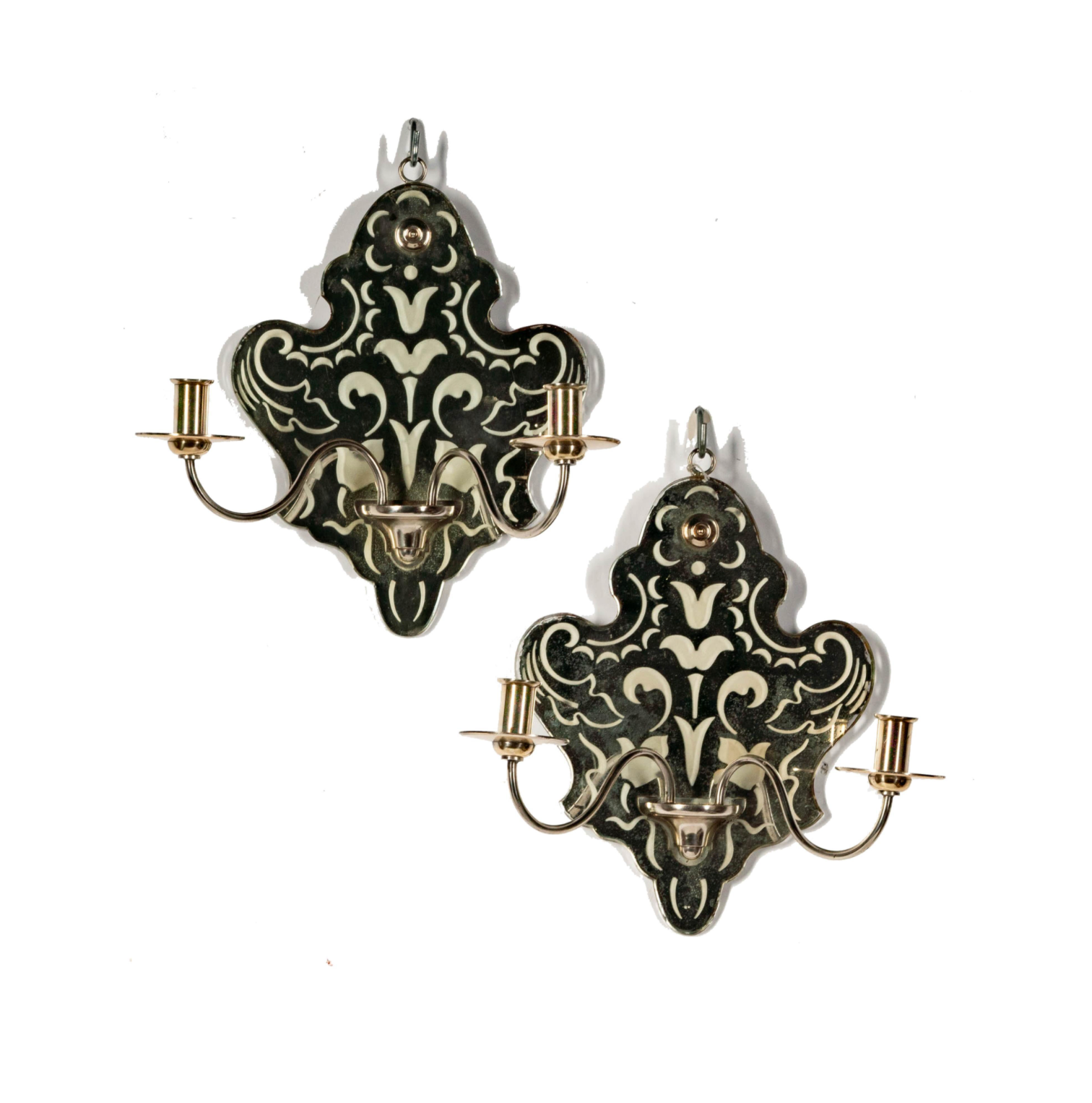 Mid 20th Century Etched Mirror Back Wall Sconces | Work of Man