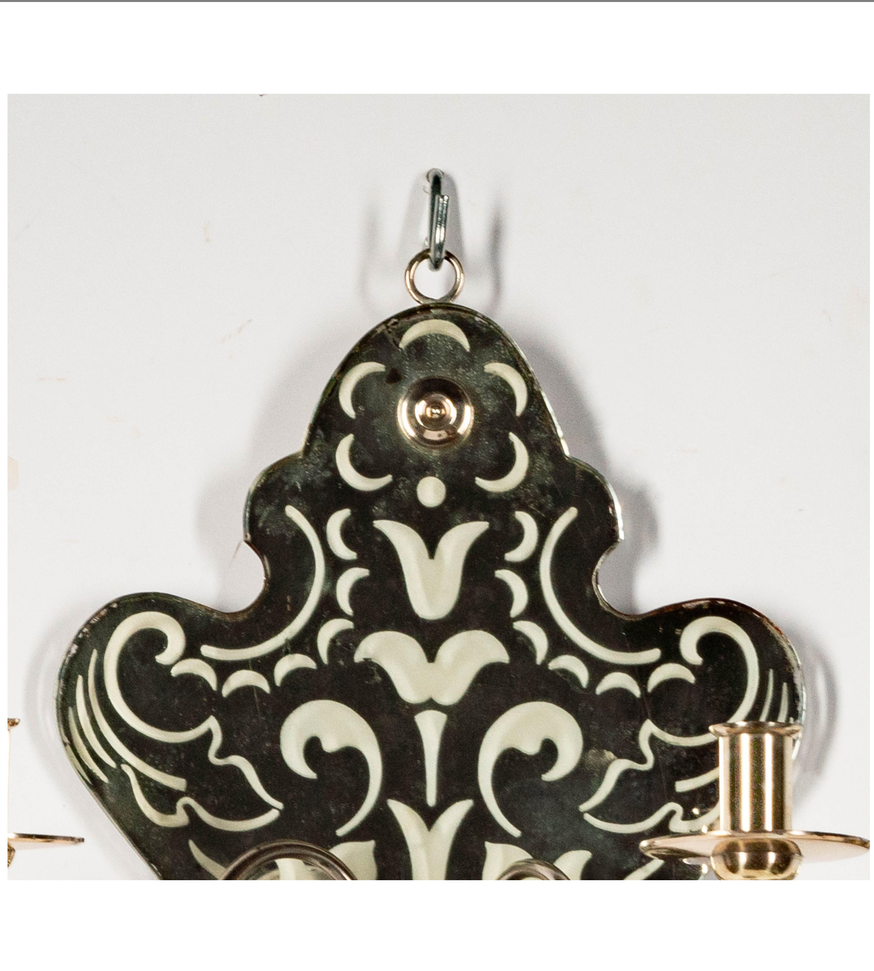 AL3-010: Mid 20th Century Etched Mirror Back Wall Sconces