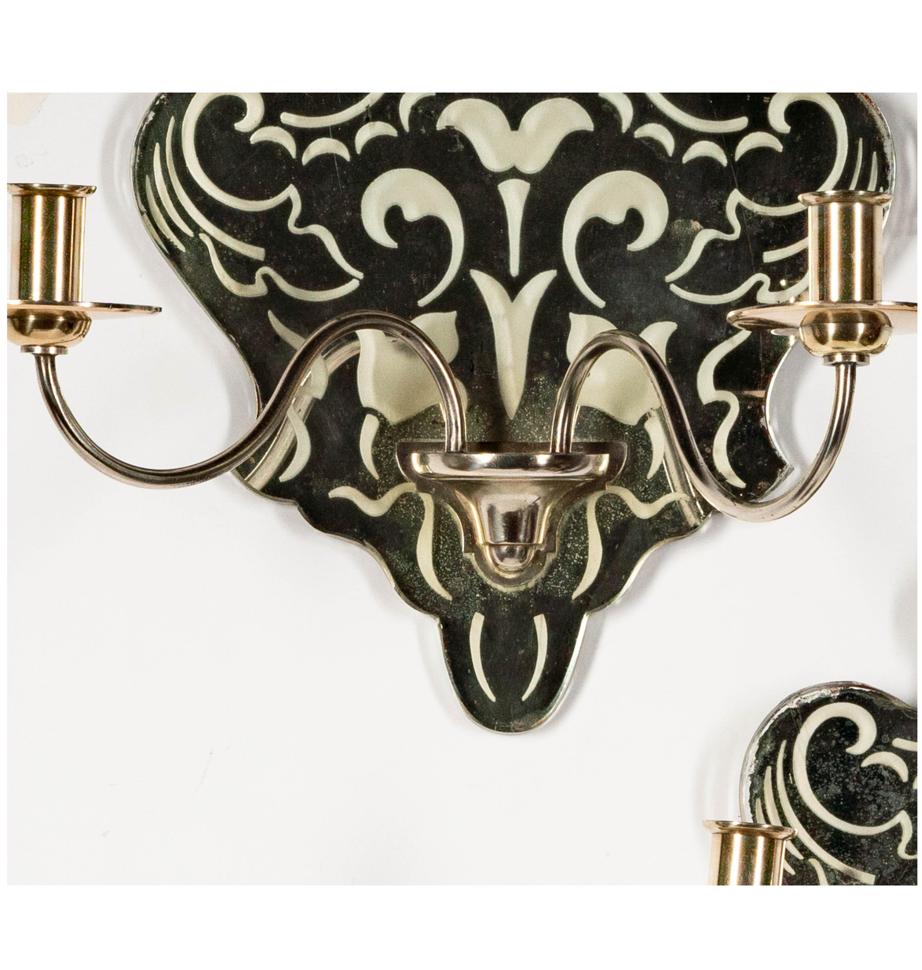 AL3-010: Mid 20th Century Etched Mirror Back Wall Sconces