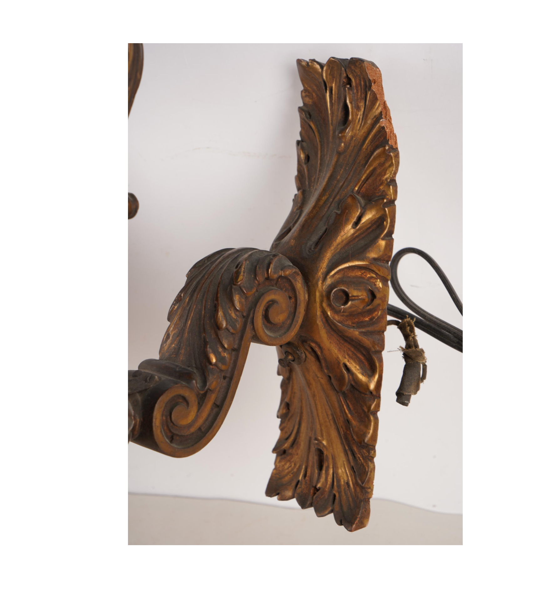 AL3-004: ANTIQUE SET OF FOUR EARLY 20TH CENTURY CARVED & GILT WOOD TORCHIERE SCONCES