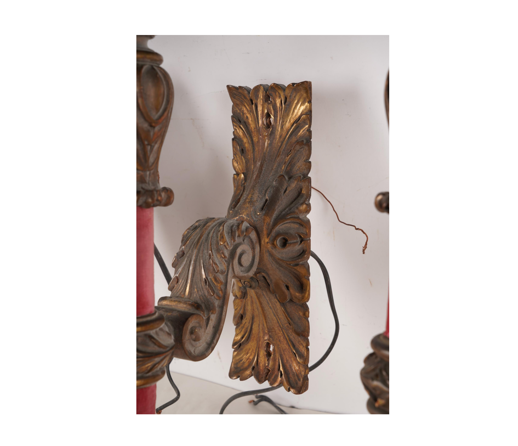 AL3-004: ANTIQUE SET OF FOUR EARLY 20TH CENTURY CARVED & GILT WOOD TORCHIERE SCONCES