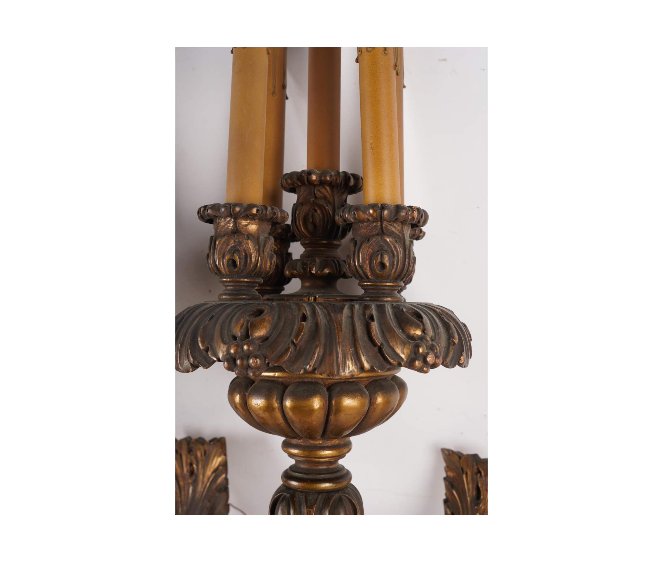AL3-004: ANTIQUE SET OF FOUR EARLY 20TH CENTURY CARVED & GILT WOOD TORCHIERE SCONCES