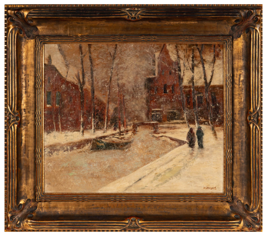  Henri Stacquet European Winter Cityscape Oil on Canvas | Work of Man