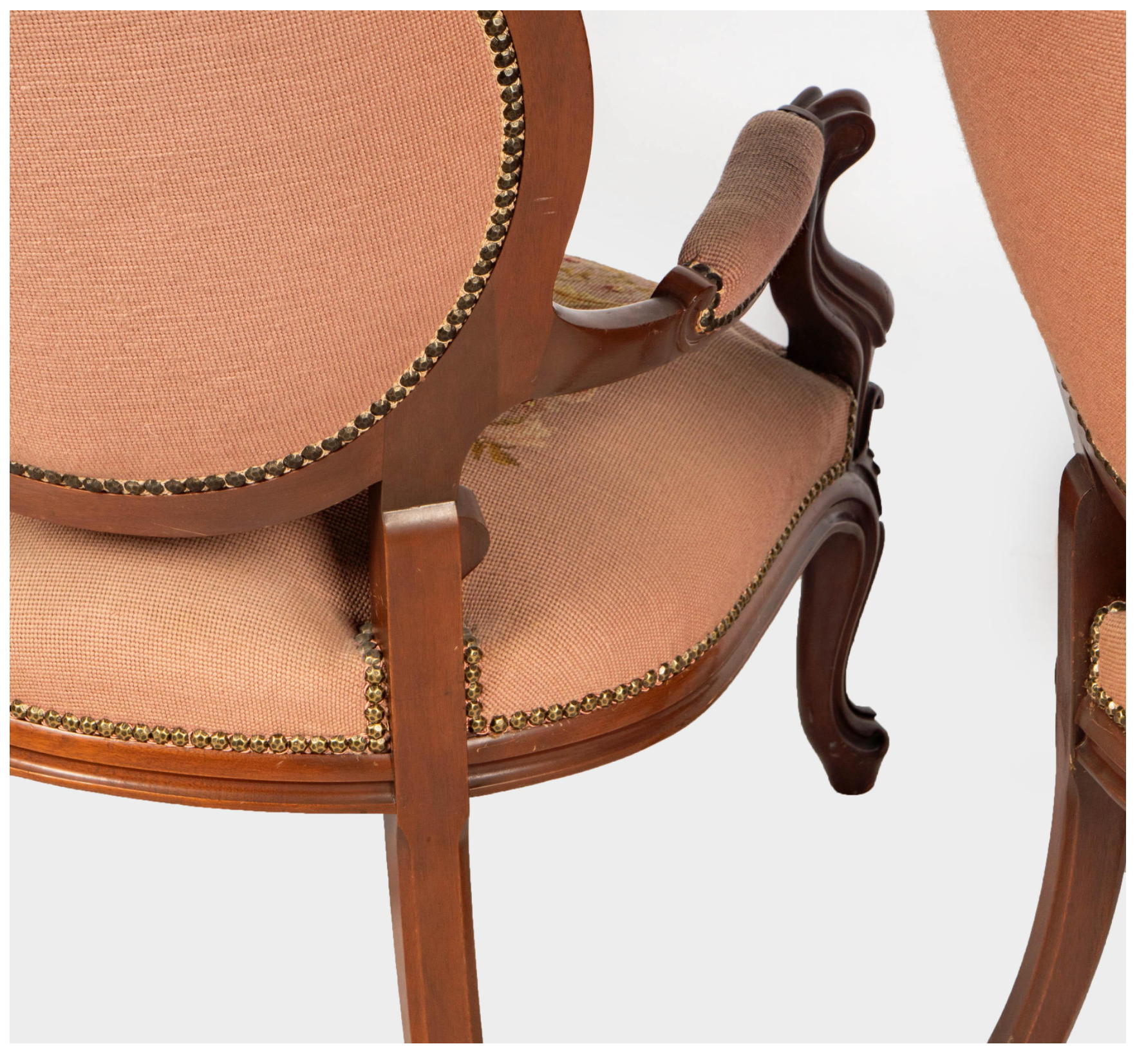 AF2-429: Antique His & Hers Pair Carved Walnut Victorian Style Parlor Chairs Early 20th Century