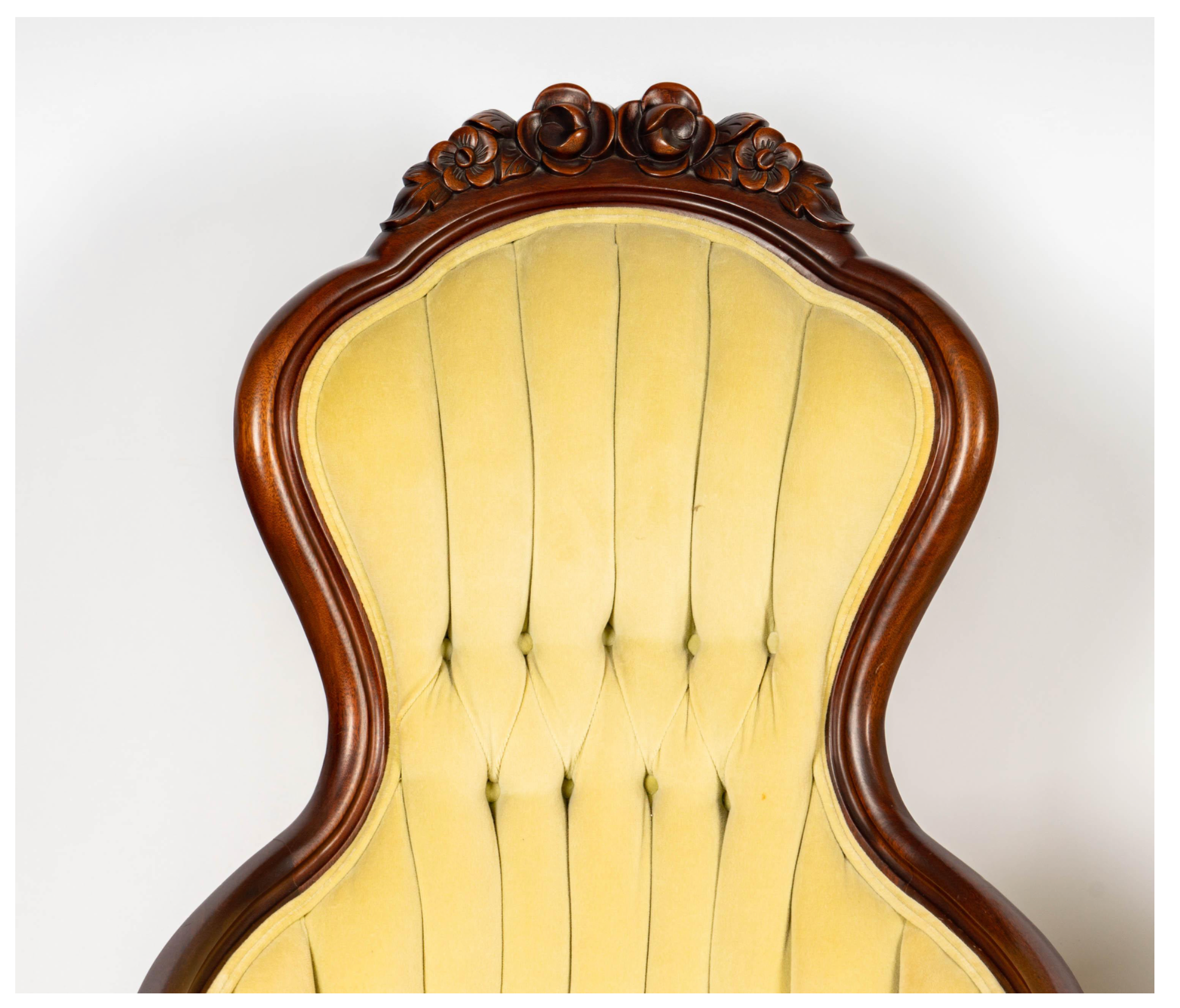 AF2-428: His & Hers Pair Carved Walnut Victorian Parlor Chairs Mid 19th Century