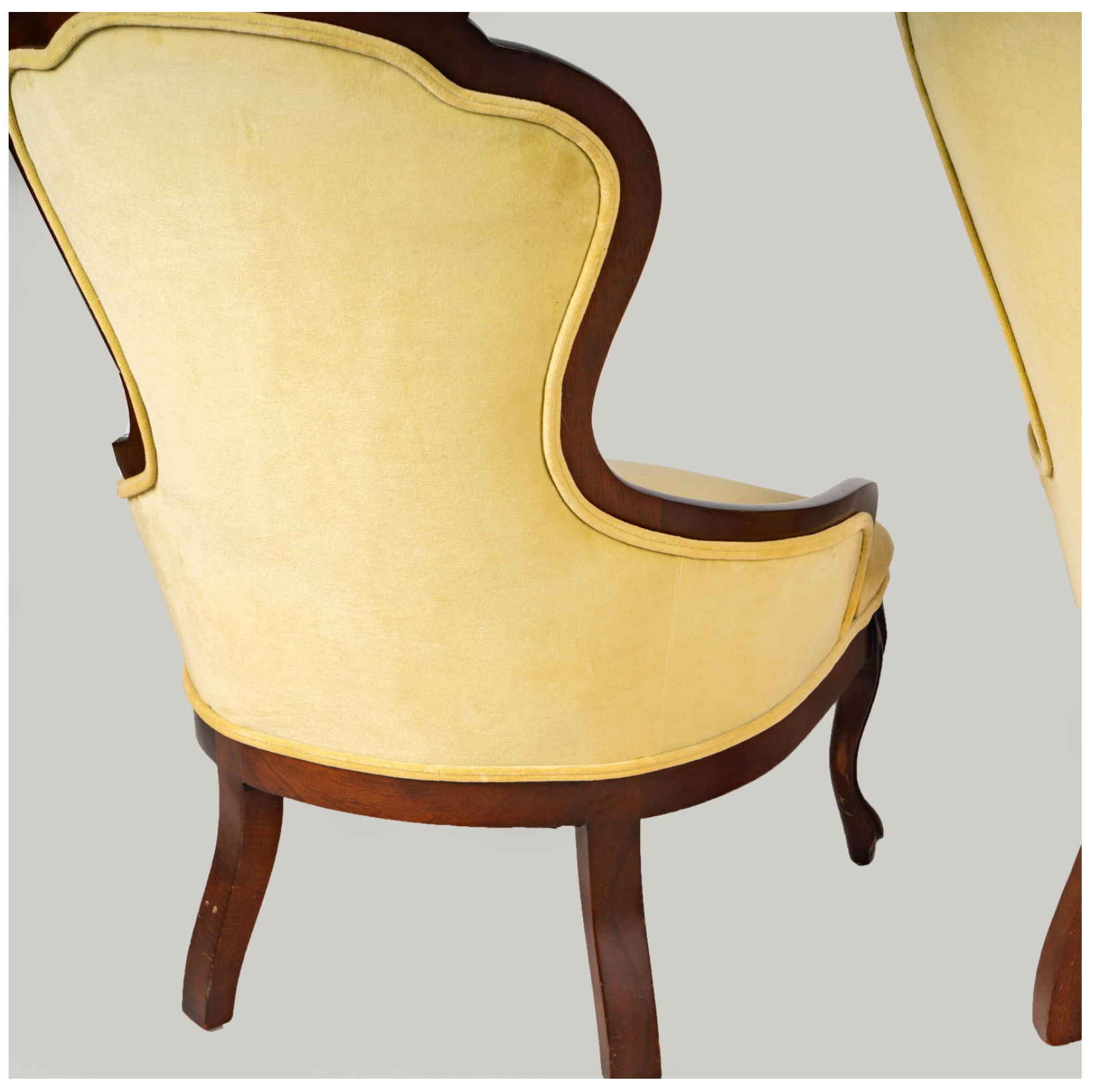 AF2-428: His & Hers Pair Carved Walnut Victorian Parlor Chairs Mid 19th Century