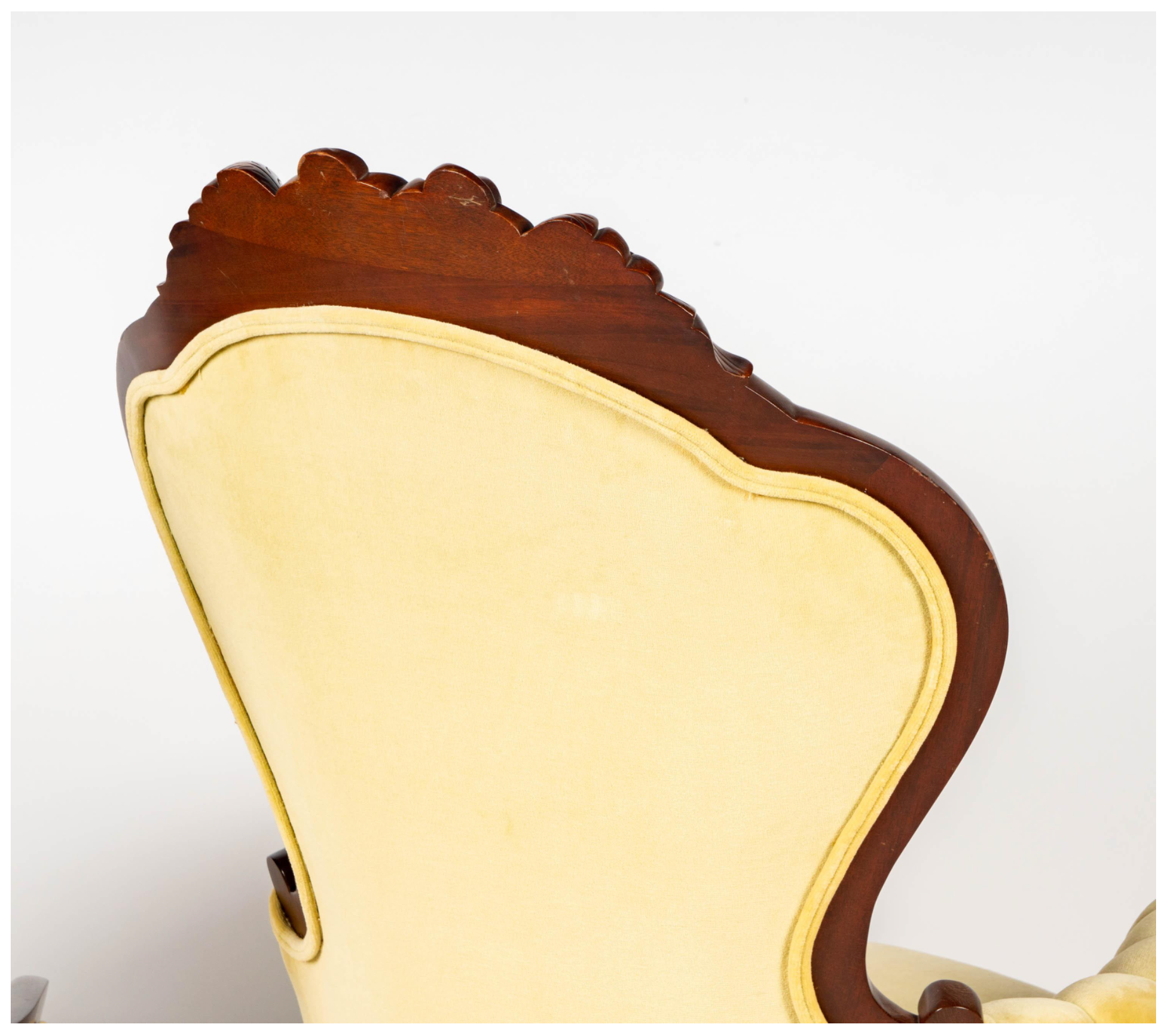 AF2-428: His & Hers Pair Carved Walnut Victorian Parlor Chairs Mid 19th Century